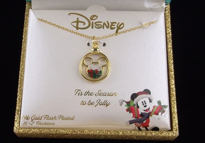 New Boxed Disney Mickey Mouse 14kt GP Necklace 18"