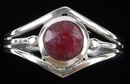 New Sterling Silver Ruby 3 Row Ring 8.5