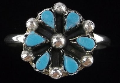 New Zuni Tricia Leekita Sterling Silver Turquoise Squash Ring 8