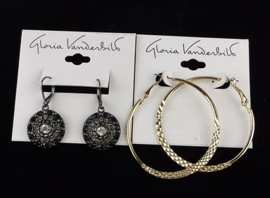 2 New Gloria Vanderbilt Rhinestone Earrings Sets Lot $34