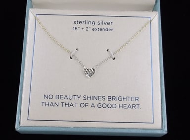 New Boxed Designer Sterling Silver Heart Chain Necklace 18" $60