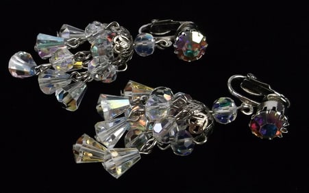 New Antique 1950s Crystal Chandelier Earrings Designer