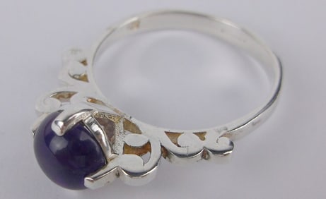 New Thick Sterling Silver Ornate Amethyst Ring 9