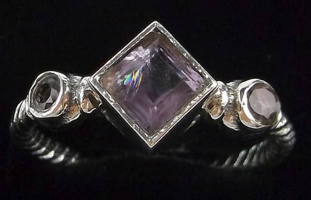 New Thick Sterling Silver Amethyst Mens Ring 10