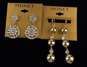 2 New Monet Rhinestone Earrings Sets Lot $48