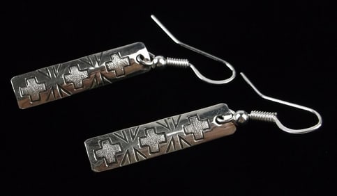 New Navajo Delbert Shirley Sterling Silver Cross Earrings