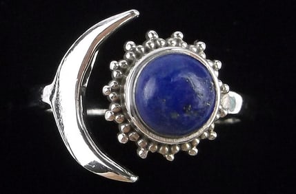 New Thick Bali Sterling Silver Lapis Lazuli Sun Moon Ring 8-11 Adjust