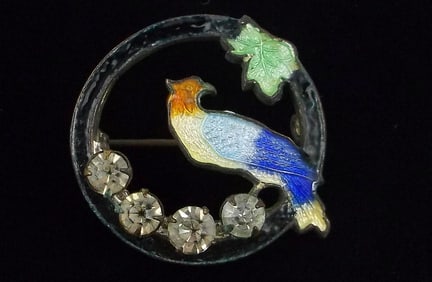 Beautiful Antique 1910s Art Nouveau Bird Brooch Enameled