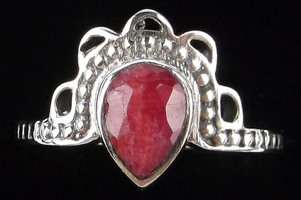 New Bali Thick Sterling Silver Ruby Crown Ring 5.75