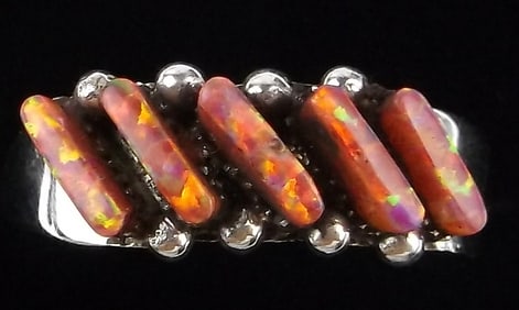 New Zuni Vincent Hooee Sterling Silver Red Opal Ring 8