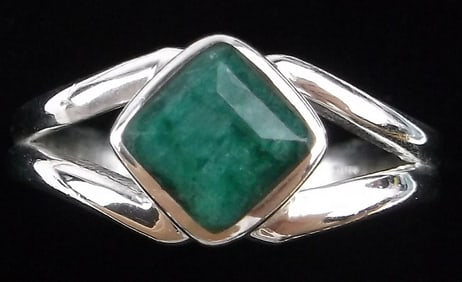 New Thick Sterling Silver 1ct Emerald Mens Ring 9