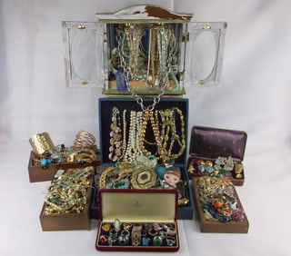 HUGE Vintage Estate Jewelry Box Lot FULL Of Vintage Jewelry