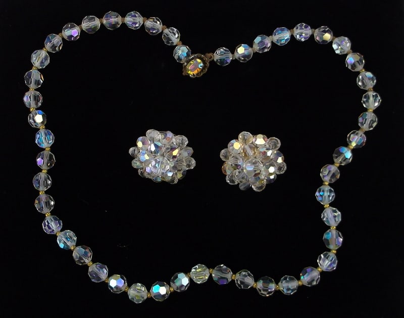 Stunning Antique 1940s Crystal Necklace Earrings Set 18" (1 of 2)