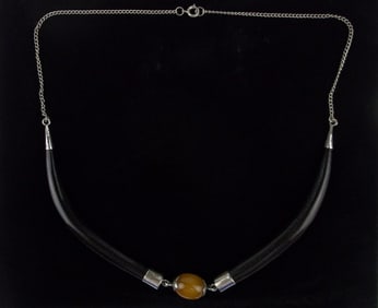 Mint Vint Sterling Silver Ancient Amber Horn Necklace 18"