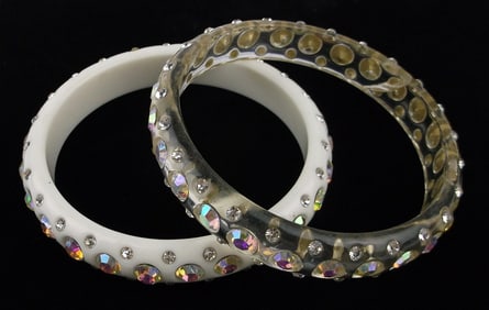 2 Mint Vint 1960s Aurora Borealis Rhinestone Bracelet Set 8.25"
