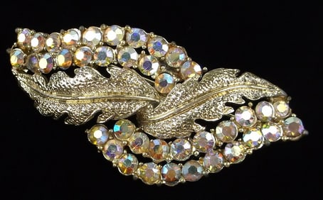 Stunning Vint 1950s Aurora Borealis Rhinestone Brooch