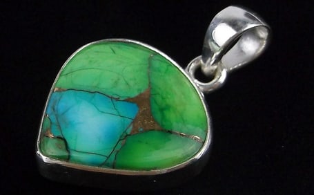 New Sterling Silver Designer Green Blue Dahlia Pendant