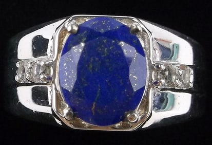 New Vintage Designer Sterling Silver Lapis Topaz Ring 10