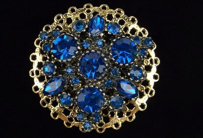 New Antique 1940s Germany Cobalt Blue Rhinestone Brooch