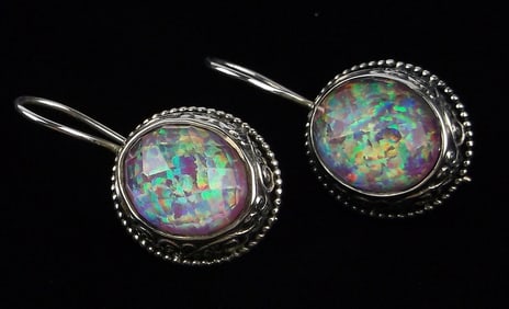New Big Vintage Sajen Sterling Silver Opal Earrings