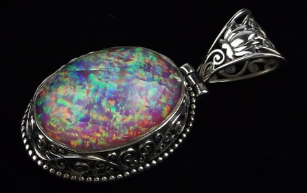 New Big Vintage Sajen Sterling Silver Opal Pendant