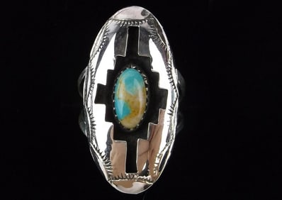 New Big Navajo Felix Perry Sterling Silver Turquoise Ring 7