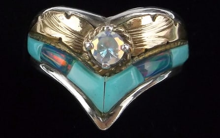 Mint Navajo Silver Ray Sterling Silver 12kt Turquoise Opal Ring 8.5