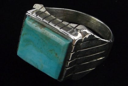 New Big Navajo Ray Jack Sterling Silver Turquoise Mens Ring 9