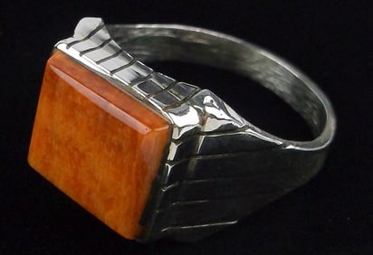 New Big Navajo Ray Jack Sterling Silver Orange Spiny Ring 13 Mens