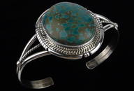 New Big Navajo Sterling Dave Skeets Turquoise Cuff Bracelet 7-8"