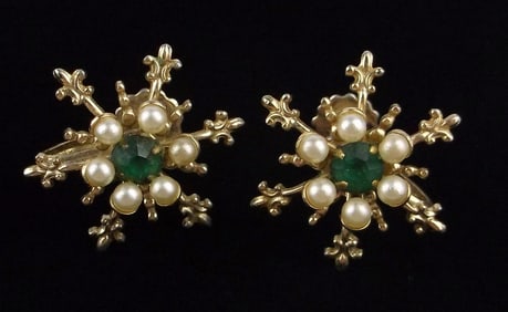 Stunning Antique 1950s Rhinestone Snowflake Earrings