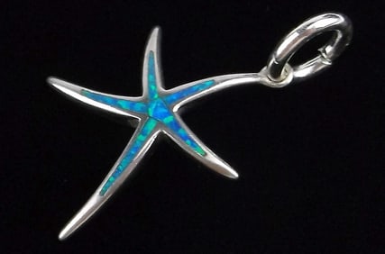 Mint Vintage Sterling Silver Blue Fire Opal Starfish Pendant