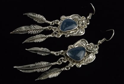 Mint Vintage Lapis Lazuli Drop Feather Earrings