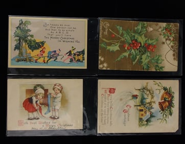 4 Antique Early 1900s Christmas Postcards Lot
