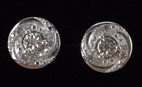 New Vintage Macys Sterling Silver Diamond Earrings OTC