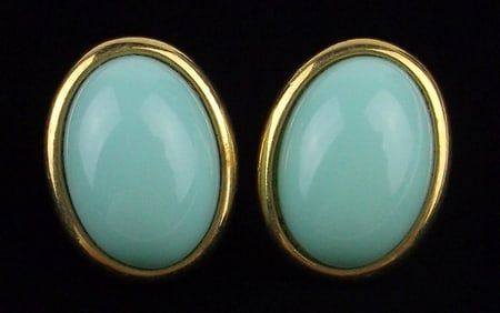 Mint Vintage Trifari Turquoise Blue Lucite Earrings