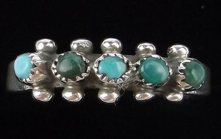 Mint Antique 1950s Navajo Sterling Silver Turquoise Ring 6.5