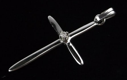 New 1950s HFB Sterling Silver Diamond Cross Pendant