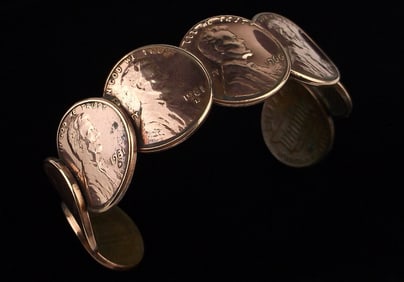 Stunning Vint 1960s-80s US Penny Cuff Bracelet 7"