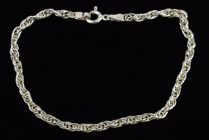 Mint Vint Italian Sterling Silver Rope Chain Bracelet 7.5"