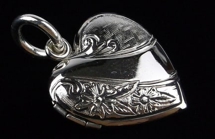 Mint Vintage 1960s Sterling Silver Heart Locket Pendant
