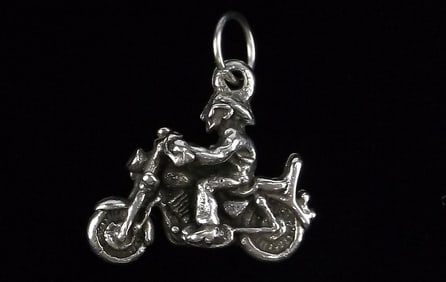Mint Vintage Sterling Silver Motorcycle Rider Pendant Charm