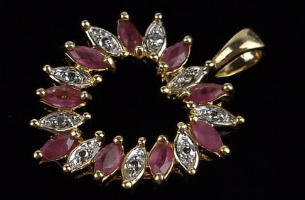 Mint Vintage Gold Over Sterling Diamond Ruby Heart Pendant