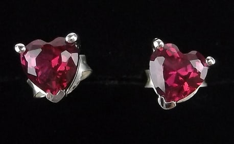 Mint Vintage Sterling Silver .60cttw Ruby Heart Earrings