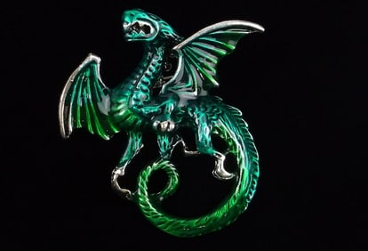 Mint Enameled Dragon Brooch