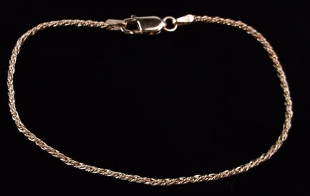 New Italian Gold Over Sterling Rope Chain Bracelet 7.5"