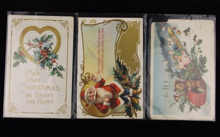 3 Antique Early 1900s Santa Christmas Postcard Lot