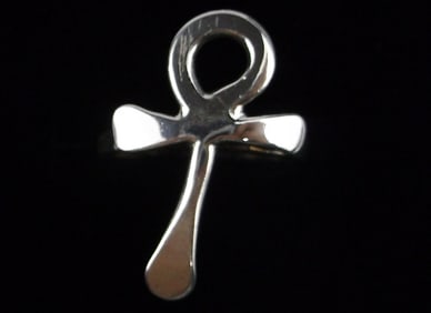 Stunning Vintage Sterling Silver Egyptian Ankh Ring 5.5