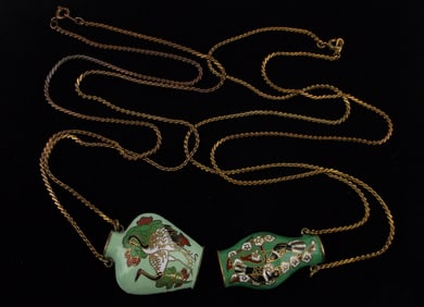2 Mint Vintage Cloisonne Bird Necklace Lot 24"