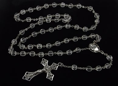 Mint Antique 1940s Sterling Silver Catholic Rosary 30" Drop 6"